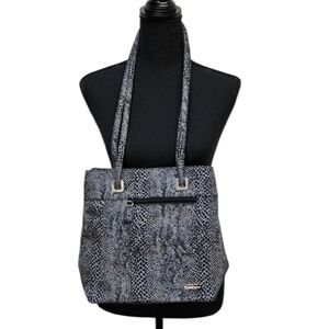 First Issue by Liz Claiborne Black & Grey Snake Skin Fabric Print Purse